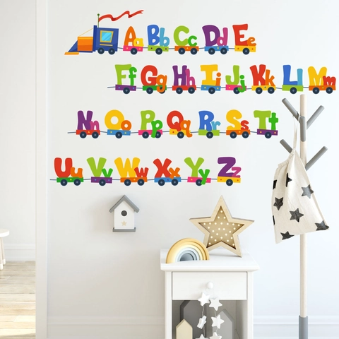 Cartoon Alfabet Trein Muurstickers PVC Verwijderbare Educatieve Decoratieve Decals Voor Kinderkamer Kleuterschool Speelkamer Kleurrijke Muurkunst