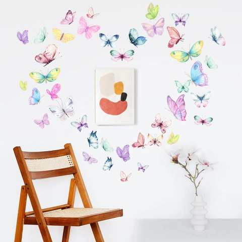 Watercolor Butterfly Wall Stickers PVC Removable Art Decals For Living Room Bedroom Nursery Decoration Colorful Aesthetic
