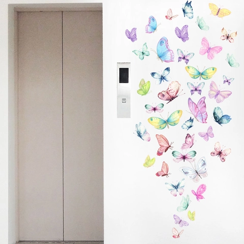 Watercolor Butterfly Wall Stickers PVC Removable Art Decals For Living Room Bedroom Nursery Decoration Colorful Aesthetic