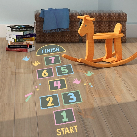 Stickers de Sol Jeu de Marelle Créatifs Chiffres Anglais en PVC Coloré Décalcomanie Murale pour Décoration de Salle de Jeux