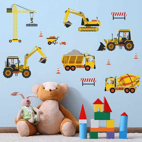 Stickers Muraux Véhicules De Chantier PVC Imperméable Camion Chantier Décoration Pour Chambre Enfant Et Crèche