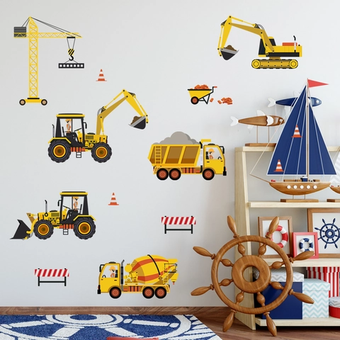 Stickers Muraux Véhicules De Chantier PVC Imperméable Camion Chantier Décoration Pour Chambre Enfant Et Crèche