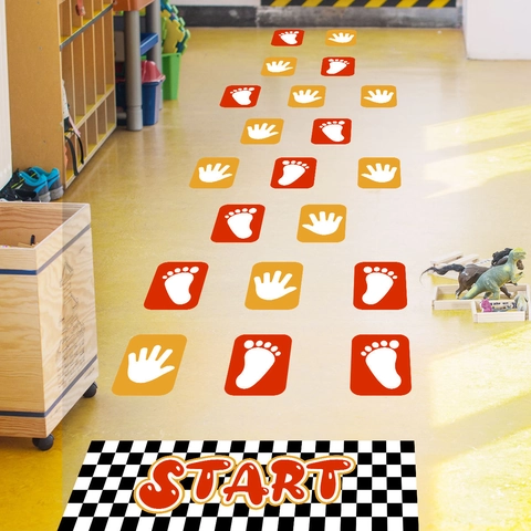 Wasserdichte PVC Cartoon Kinder Sensorik Training Bodenaufkleber Hand Fußabdruck Spiel Aufkleber Für Kindergarten Deko