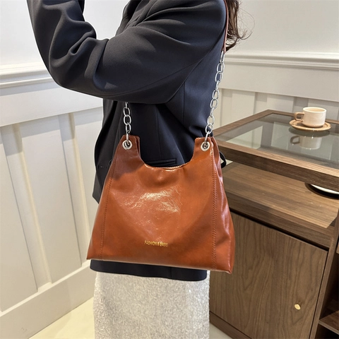 Borsa A Spalla Vintage In Pelle PU Per Donna Grande Capacità Tracolla A Catena Minimalista Versatile Retro Tote