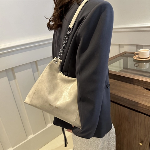 Borsa A Spalla Vintage In Pelle PU Per Donna Grande Capacità Tracolla A Catena Minimalista Versatile Retro Tote