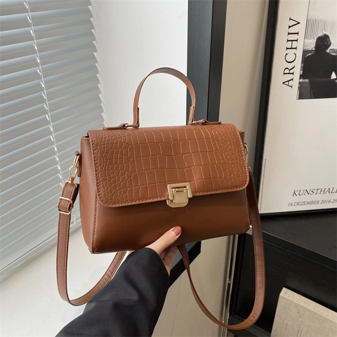 Bolso de Mano Elegante para Mujer de Piel Sintética con Patrón de Cocodrilo Bolso de Hombro Cuadrado Correa Ajustable