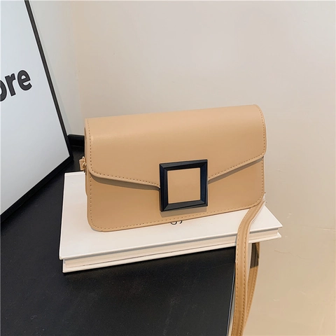 Piccola Borsa Quadrata in Pelle PU a Tinta Unita Minimalista da Donna Elegante Fibbia Chiusura Magnetica Borsa a Tracolla