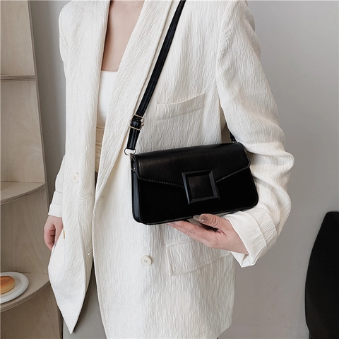 Piccola Borsa Quadrata in Pelle PU a Tinta Unita Minimalista da Donna Elegante Fibbia Chiusura Magnetica Borsa a Tracolla