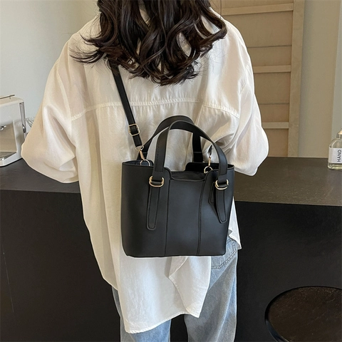 Bolso de Hombro Casual de Cuero PU para Mujer Bolso de Cubo Minimalista Con Correa Ajustable para Oficina y Diario Moda