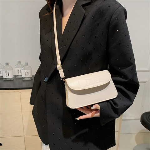 Women Retro PU Leather Underarm Shoulder Bag Vintage Crocodile Pattern Small Square Crossbody Bag Fashion Daily Handbag