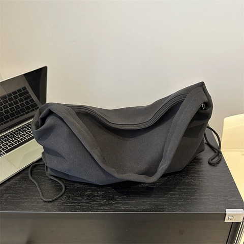 Grand Sac À Épaule Hobo Minimaliste Femmes Tissu Doux Cordon Sac Sous Les Aisselles Style Coréen Voyage Quotidien