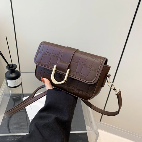 Borsa A Tracolla Vintage Da Donna Pelle PU Motivo Coccodrillo Fibbia A U Dorata Elegante Casual Coreana Borsetta