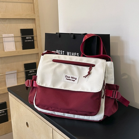 Kontrastfarbe Segeltuch Kuriertasche Große Kapazität Student Umhängetasche Preppy-Stil Casual Reise Schultertasche