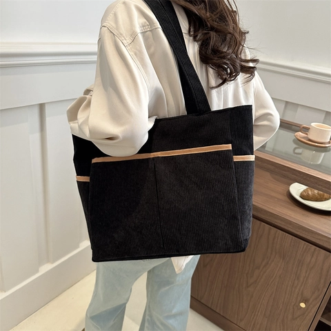 Damen Cord Tote Bag Große Kapazität Schultertasche Casual Retro Pendler Handtasche Mit Mehreren Taschen Vielseitige Tasche