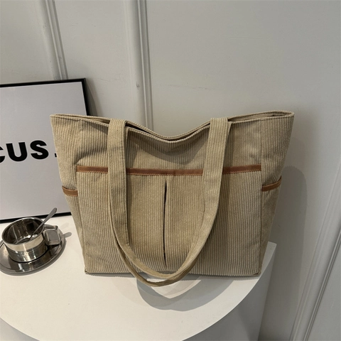 Damen Cord Tote Bag Große Kapazität Schultertasche Casual Retro Pendler Handtasche Mit Mehreren Taschen Vielseitige Tasche