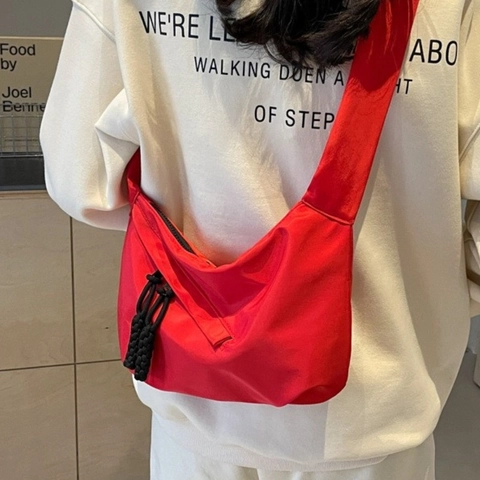 Nylon Half Moon Dumpling Bag Casual Crossbody Shoulder Handbag Braided Rope Zipper Pull Large Capacity Street Trend Women