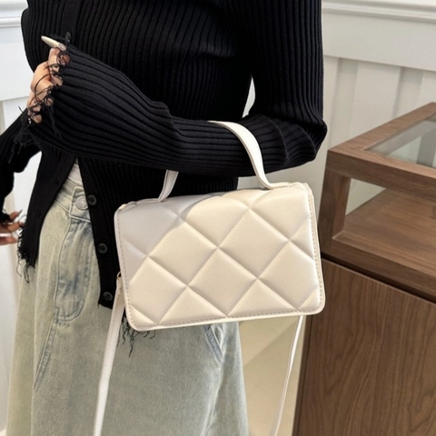 Sac Bandoulière Matelassé Losange En Cuir PU Petit Sac À Main Carré Avec Poignée Supérieure Bandoulière Réglable Accessoires Dorés