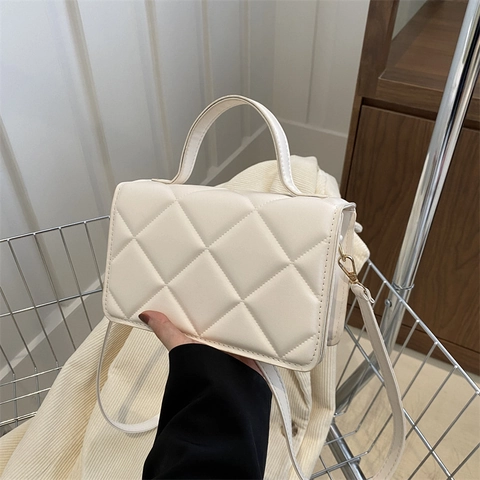 Sac Bandoulière Matelassé Losange En Cuir PU Petit Sac À Main Carré Avec Poignée Supérieure Bandoulière Réglable Accessoires Dorés