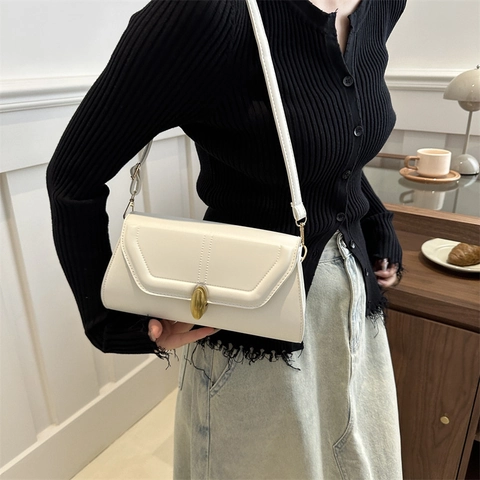 Borsa Baguette Da Donna In Pelle PU Retro Borsa A Tracolla Sottobraccio Con Fibbia Ovale Dorata Piccola Borsa Minimalista