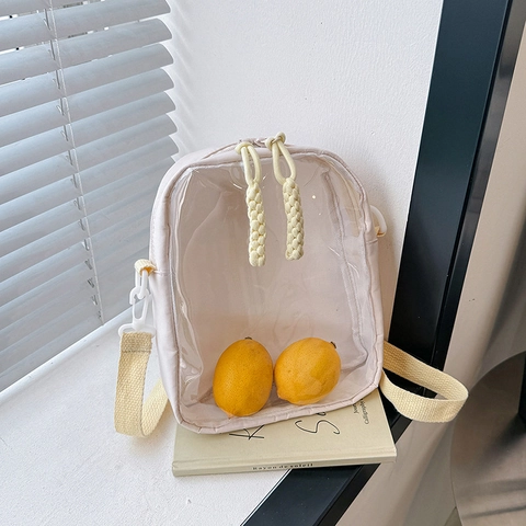 Nylon Crossbody Bag Transparent PVC Window Adjustable Strap Casual Mini Square Purse Streetwear Messenger For Women Lightweight