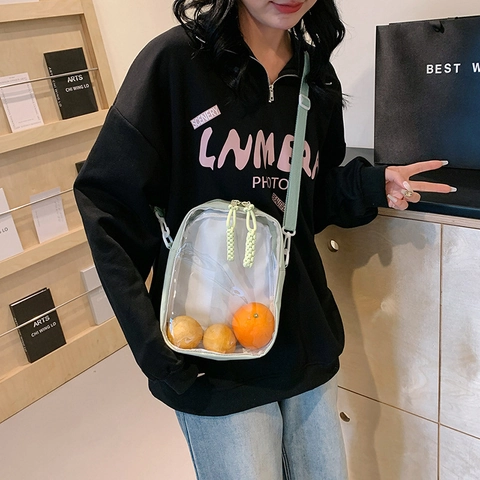 Nylon Crossbody Bag Transparent PVC Window Adjustable Strap Casual Mini Square Purse Streetwear Messenger For Women Lightweight