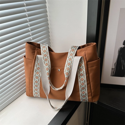 Bolso Tote de Nylon de Gran Capacidad para Mujer Bolso de Hombro Versátil para Viaje al Trabajo Con Correa de Patrón Geométrico Étnico