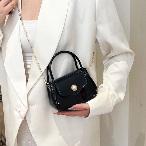 Women Mini Jelly Handbag Exquisite Chain Shoulder Bag With Artificial Pearl Decor Candy Color PU Leather Crossbody Bag Fashion Purse