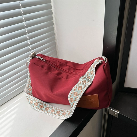 Dames Nylon Schoudertas Grote Capaciteit Crossbodytas Geometrisch Patroon Riem Casual Dagelijks Sling Tas