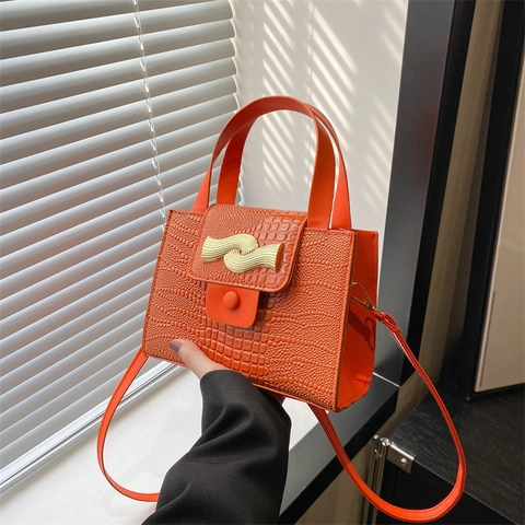 Vintage Krokodillenpatroon Dames Schoudertas Mode PU Leer Kleine Vierkante Handtas Met Gouden Golfgesp Retro Crossbody Tas