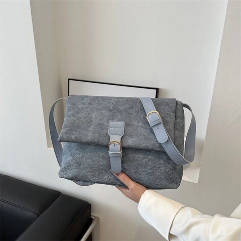 Bolso Bandolera Cuadrado Pequeño de Cuero PU Color Sólido Minimalista para Mujer Bolso Mensajero Casual Retro Cierre Magnético