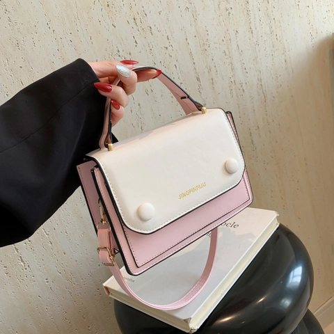 Bolso de Hombro Patchwork de Moda para Mujer Cuero PU Color de Contraste Bolso Bandolera Bolso de Mano Cuadrado Simple
