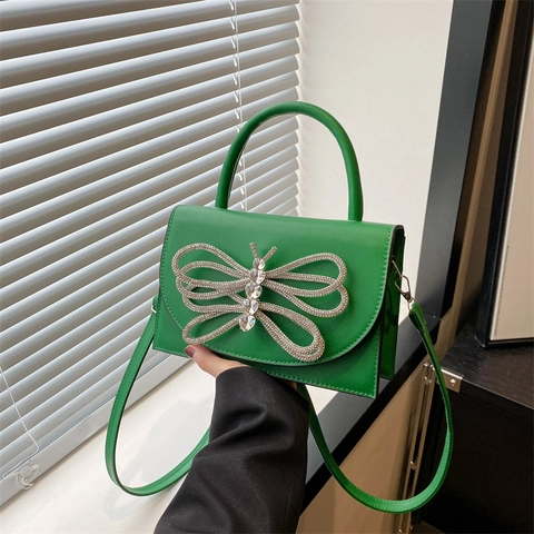 Nuova Moda Donna Strass Farfalla Piccola Borsa Quadrata in Pelle PU Borsa a Tracolla Quotidiana Casual Festa Sera