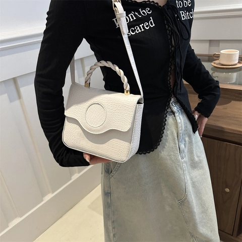 Women Small Square Shoulder Bag PU Leather Crocodile Pattern Twist Handle Crossbody Handbag Casual Commute Fashion Chic