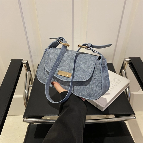 Damen Minimalistisch Kunstleder Baguette Schultertasche Retro Einfarbig Achseltasche Mit Metallschnalle Für Büro Alltag