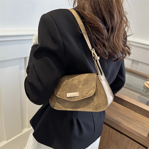 Damen Minimalistisch Kunstleder Baguette Schultertasche Retro Einfarbig Achseltasche Mit Metallschnalle Für Büro Alltag