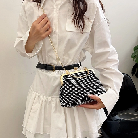 Strass Avondtas Clutch Vintage Schelpvorm Ketting Schoudertas Vrouwen Bruiloft Banket Feest Handtas Luxe Portemonnee
