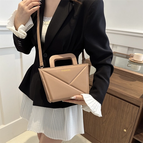 Borsa a Tracolla in Pelle PU con Piega Geometrica per Donna Borsa a Mano Quadrata Minimalista alla Moda per Pendolari