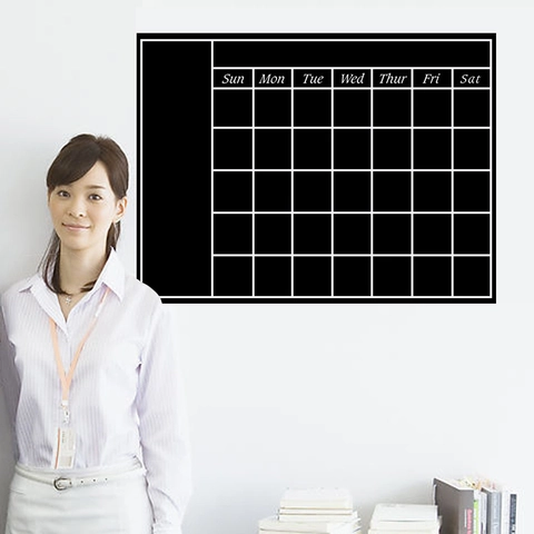 Removable Black Monthly Calendar Wall Sticker PVC Chalkboard Planner Weekly Schedule Grid Wall Decal Home Office Decor