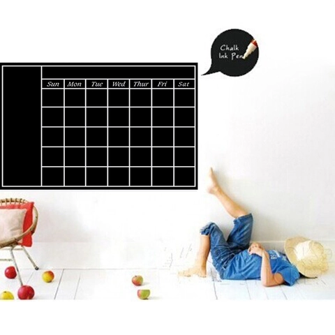 Removable Black Monthly Calendar Wall Sticker PVC Chalkboard Planner Weekly Schedule Grid Wall Decal Home Office Decor