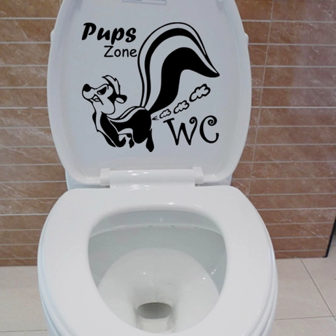 Creative Cartoon Skunk Toilet Sticker PVC Waterproof Pups Zone WC Bathroom Wall Decal Removable Decorative Black Vinyl