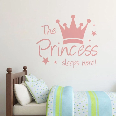Pegatina de Pared de Corona de Princesa Rosa Calcomanía de PVC Extraíble para Dormitorio de Niñas The Princess Sleeps Here