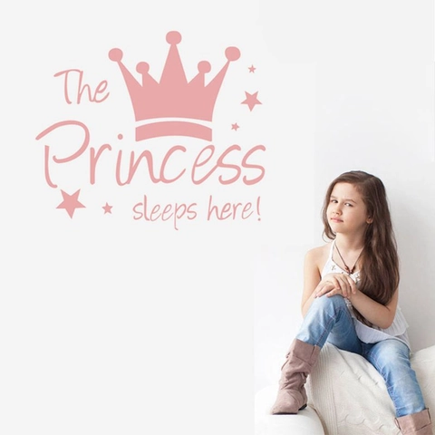 Pegatina de Pared de Corona de Princesa Rosa Calcomanía de PVC Extraíble para Dormitorio de Niñas The Princess Sleeps Here