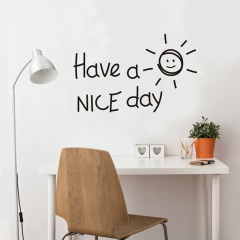 Sticker Mural Have A Nice Day Soleil Visage Souriant Moderne Minimaliste PVC DIY Autocollant Amovible pour Salon Chambre Maison