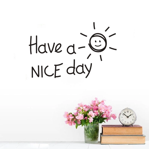 Sticker Mural Have A Nice Day Soleil Visage Souriant Moderne Minimaliste PVC DIY Autocollant Amovible pour Salon Chambre Maison