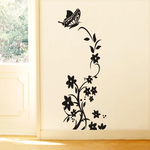 Pegatina De Pared De Mariposa Y Vid De Flor Calcomanía De PVC Extraíble Para Refrigerador Gabinete Decoración Hogar