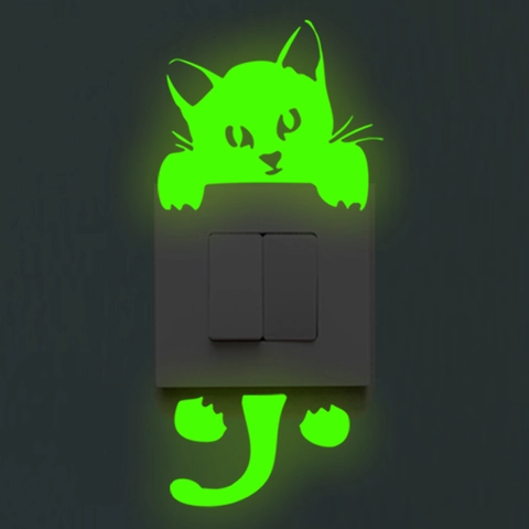 Luminous Cartoon Cat Dog Switch Stickers Fluorescent Glow In The Dark PVC Wall Decals For Living Room Bedroom Home Decor