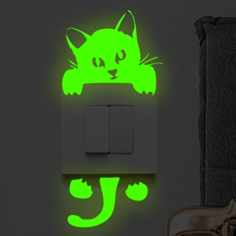 Cartoon Animal Luminous Switch Stickers PVC Glow In The Dark Wall Decals For Kids Bedroom Living Room Home Decoration