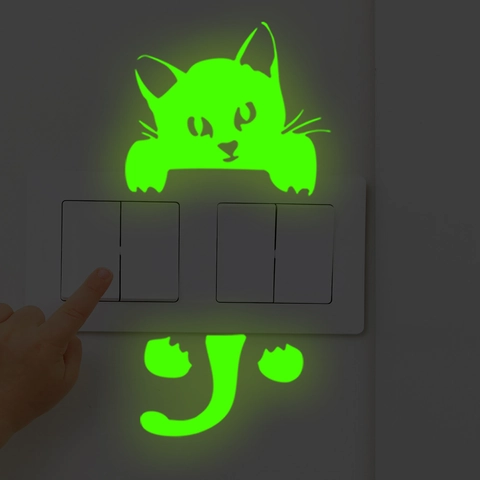 Luminous Cartoon Cat Dog Switch Stickers Fluorescent Glow In The Dark PVC Wall Decals For Living Room Bedroom Home Decor