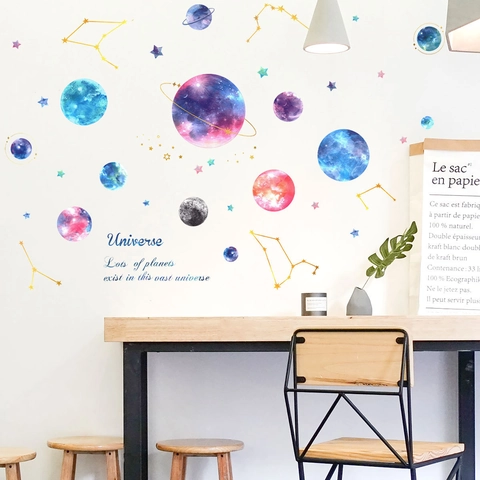 Universe Planet Wall Stickers PVC Waterproof Removable Stars Constellation Decals Kids Room Nursery Living Room Decor