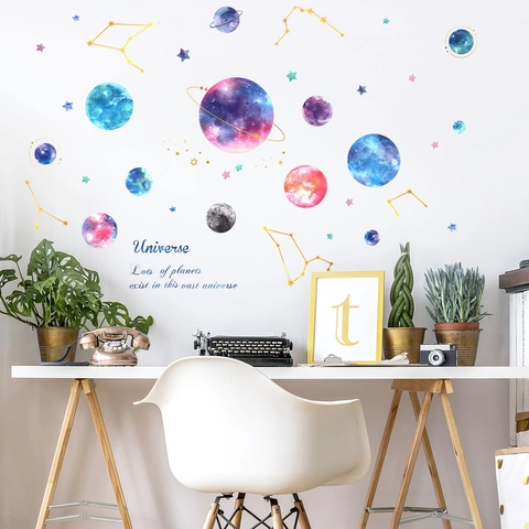Universe Planet Wall Stickers PVC Waterproof Removable Stars Constellation Decals Kids Room Nursery Living Room Decor